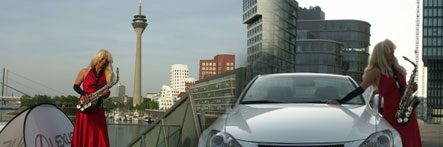 Saxophonistin in Düsseldorf auf Händlertagung mit Dinnermusik